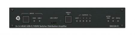 Усилитель-распределитель 1:4 HDMI с коммутатором 2х1 HDMI + USB-C и деэмбедером аудио Kramer DA3-24-H