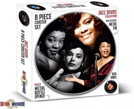 Подставки из винила JAZZ DIVAS - 8 PIECES COASTER SET WITH REAL VINYL COASTERS - RETRO MUSIQUE