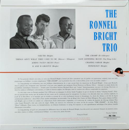 Виниловая пластинка Ronnell Bright - The Ronnell Bright Trio (Analogue) (Black Vinyl LP)