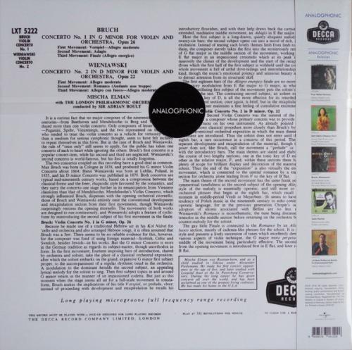 Виниловая пластинка Виниловая пластинка Mischa Elman - Bruch: Concerto No.1 For Violin And Orchestra/ Wieniawski: Concerto No.2 For Violin And Orchestra (Analogue) (Black Vinyl LP)