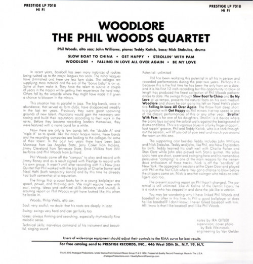 Виниловая пластинка Phil Woods - Woodlore (Analogue) (Black Vinyl LP)
