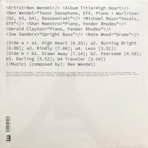 Виниловая пластинка Ben Wendel - High Heart (Black Vinyl LP)