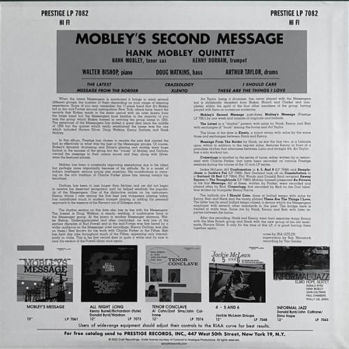 Виниловая пластинка Hank Mobley - Mobley's 2nd Message (Analogue) (Black Vinyl LP)