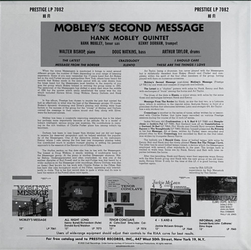 Виниловая пластинка Hank Mobley - Mobley's 2nd Message (Analogue) (Black Vinyl LP)