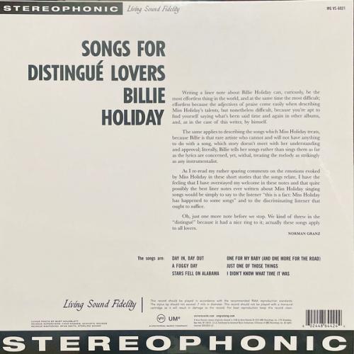 Виниловая пластинка Holiday, Billie - Songs For Distingue Lovers (Acoustic Sound) (180 Gram Black Vinyl LP)