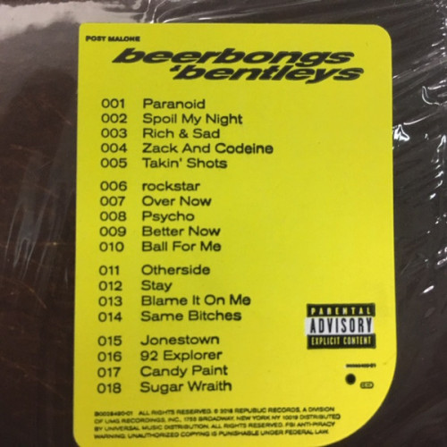 Виниловая пластинка Post Malone, Beerbongs & Bentleys