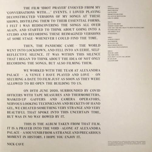Виниловая пластинка Nick Cave - Idiot Prayer: Alone At Alexandra Palace (Black Vinyl 2LP)