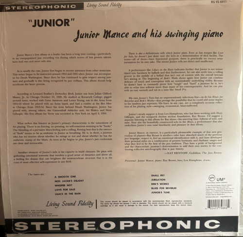 Виниловая пластинка Junior Mance - Junior  (Verve By Request) (Black Vinyl LP)