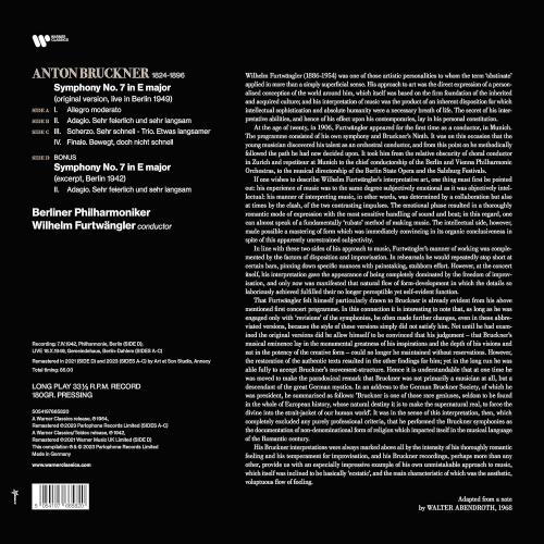 Виниловая пластинка Wilhelm Furtwangler - Bruckner: Symphony No.7 (Black Vinyl 2LP)