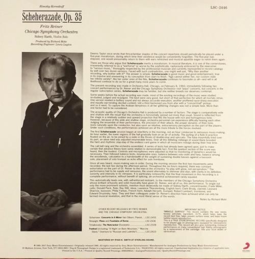 Виниловая пластинка Fritz Reiner - Rimsky-Korsakov: Scheherazade (Analogue) (Black Vinyl 2LP)