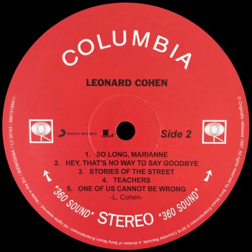 Виниловая пластинка Sony Leonard Cohen Songs Of Leonard Cohen (180 Gram)