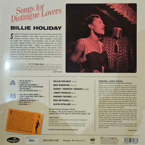 Виниловая пластинка Billie Holiday - Songs For Distingue Lovers (Limited Edition, Black Vinyl LP)