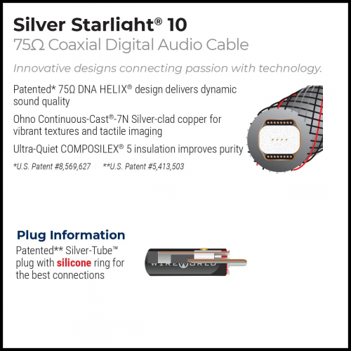 Кабель межблочный аудио Wire World Silver Starlight 10 75-ohm Digital Audio Cable (SSV1.0M-10) 1.0m