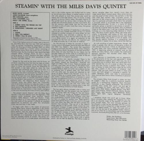 Виниловая пластинка Miles Davis - Steamin’ (Original Jazz Classics) Black Vinyl LP)