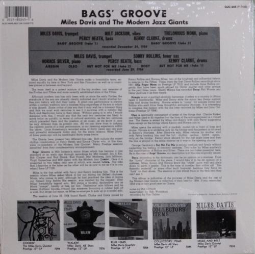 Виниловая пластинка Miles Davis - Bags' Groove (Original Jazz Classics) (Black Vinyl LP)