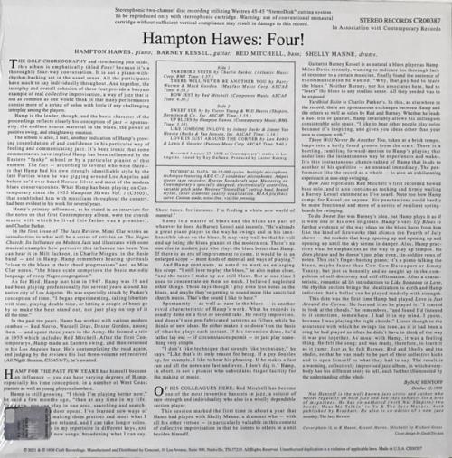 Виниловая пластинка Hampton Hawes - Four! (Acoustic Sounds) (Black Vinyl LP)