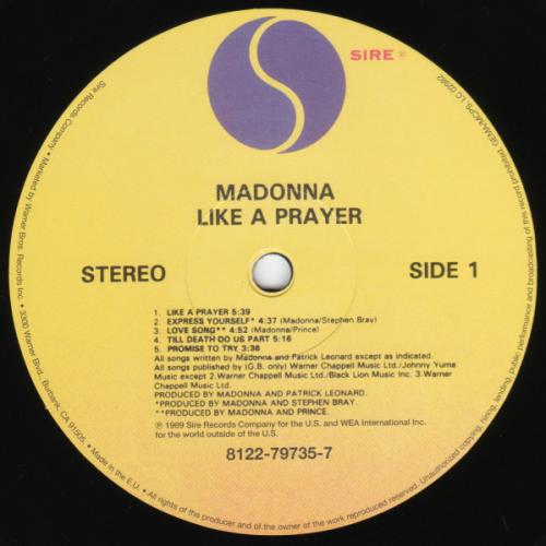Виниловая пластинка Madonna LIKE A PRAYER (Remastered)