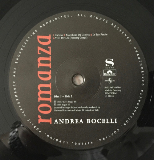 Виниловая пластинка Andrea Bocelli, Romanza Remastered