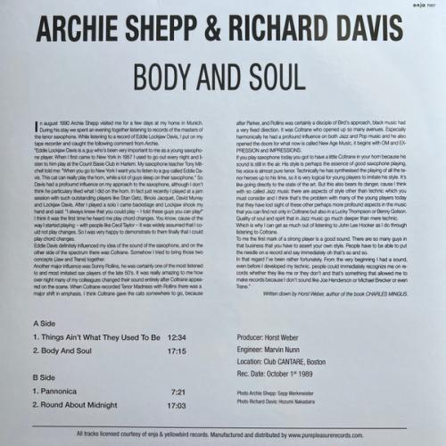 Виниловая пластинка Archie Shepp, Davis, Richard - Body & Soul (Analogue) (Black Vinyl LP)