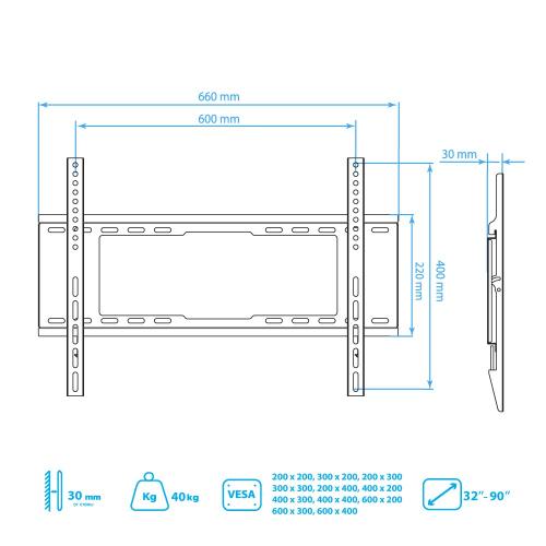 Кронштейн для телевизора Kromax IDEAL-101 черный 32"-90"