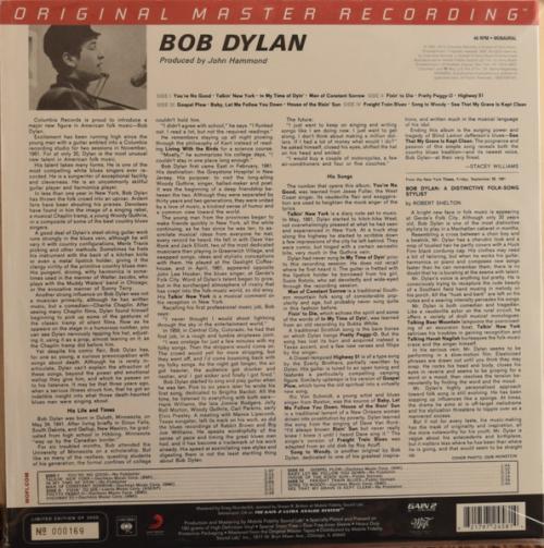 Виниловая пластинка Bob Dylan - Bob Dylan (Original Master Recording) (Black Vinyl 2LP)