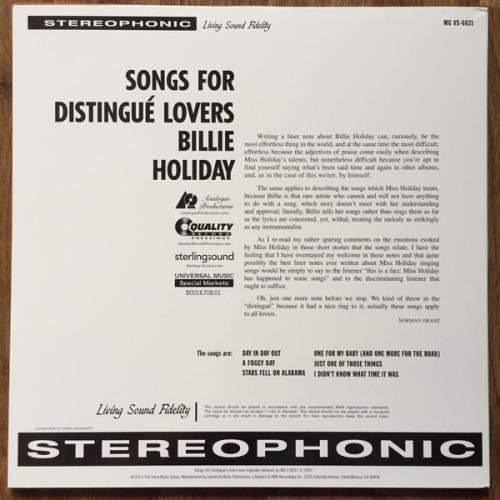 Виниловая пластинка Billie Holiday - Songs For Distingue Lovers (Analogue) (Black Vinyl 2LP)