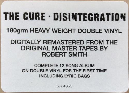 Виниловая пластинка The Cure, Disintegration (Remastered)