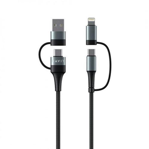 USB кабель HAVIT CB6244 USB-C/USB-A - USB-C/Lightning BK+GY 1m