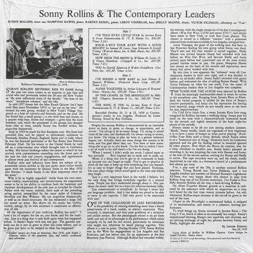 Виниловая пластинка Sonny Rollins - Sonny Rollins And The Contemporary Leaders (Analogue, Black Vinyl LP)