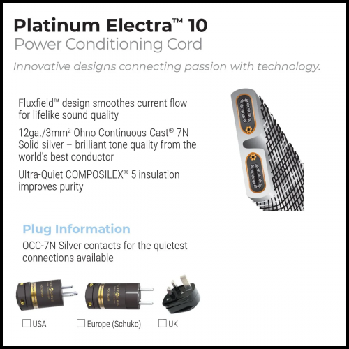 Силовой кабель Wire World Platinum Electra 10 Power Cord (PEP3.0MEU-10) 3.0m