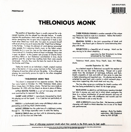 Виниловая пластинка Monk, Thelonious, Thelonious Monk Trio