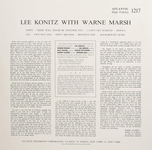 Виниловая пластинка Lee Konitz; Marsh, Warne - Lee Konitz With Warne Marsh (Analogue) (Black Vinyl LP)