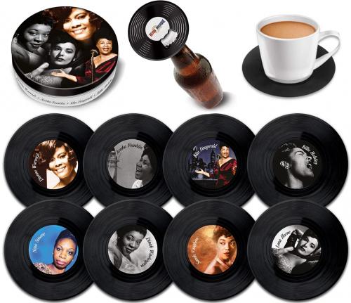 Подставки из винила JAZZ DIVAS - 8 PIECES COASTER SET WITH REAL VINYL COASTERS - RETRO MUSIQUE