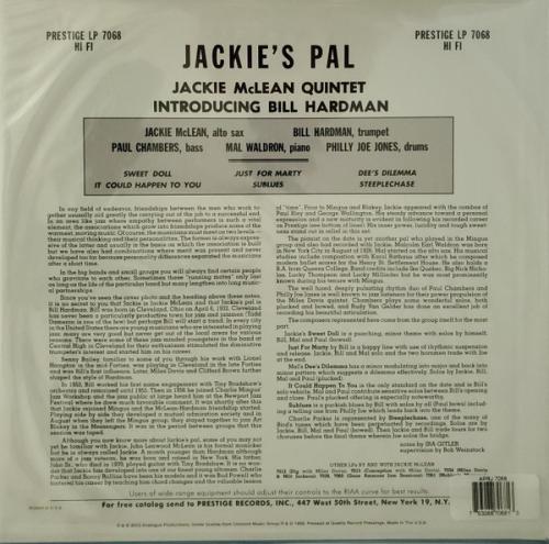 Виниловая пластинка Jackie McLean - Jackie's Pal  (Analogue) (Black Vinyl LP)