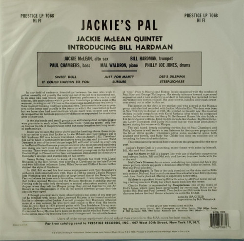 Виниловая пластинка Jackie McLean - Jackie's Pal  (Analogue) (Black Vinyl LP)