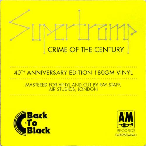 Виниловая пластинка Supertramp, Crime Of The Century (40th Anniversary / Back To Black)