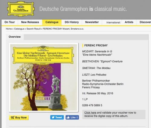 Виниловая пластинка FERENC FRICSAY - Mozart: Eine Kleine Nachtmusik/ Beethoven: Egmont/ Smetana: The Moldau