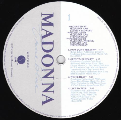 Виниловая пластинка Madonna TRUE BLUE (Remastered)