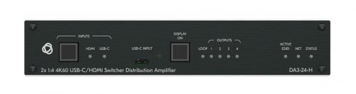 Усилитель-распределитель 1:4 HDMI с коммутатором 2х1 HDMI + USB-C и деэмбедером аудио Kramer DA3-24-H