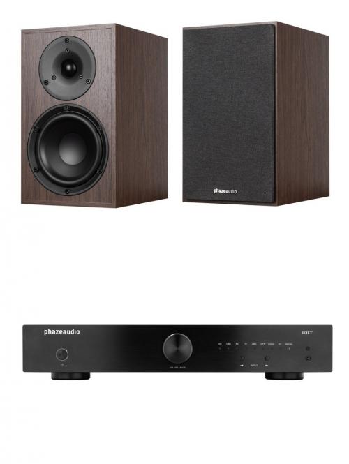 Комплект стереоусилитель Phaze Audio VOLT Black + полочная АС Phaze Audio Tilia 2 Dark Oak