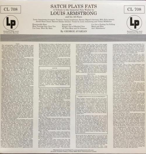 Виниловая пластинка Louis Armstrong - Satch Plays Fats (Analogue) (Black Vinyl LP)