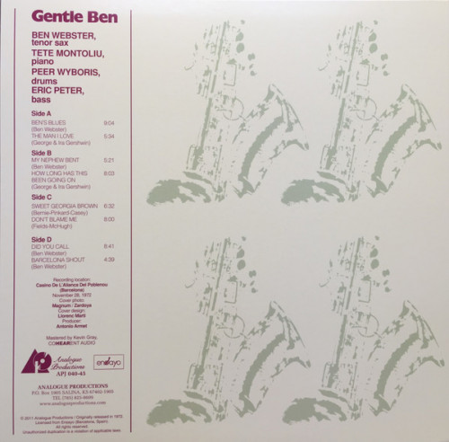 Виниловая пластинка Ben Webster - Gentle Ben (Analogue) (Limited Edition, Black Vinyl 2LP)