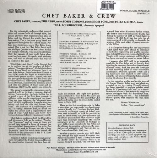 Виниловая пластинка Chet Baker - Chet Baker And Crew (Analogue) (Black Vinyl 2LP)