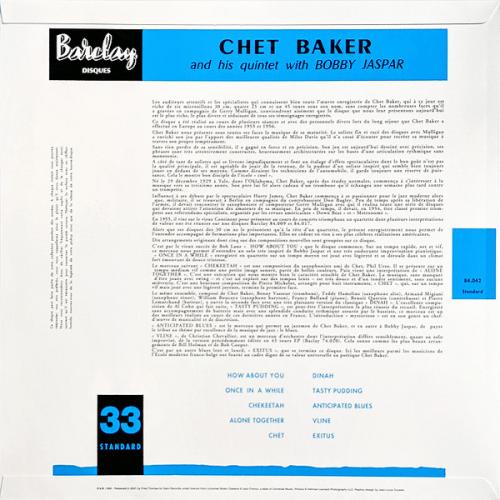 Виниловая пластинка Chet Baker - Chet Baker And His Quintet With Bobby Jaspar (Analogue) (Limited Edition, Black Vinyl LP)