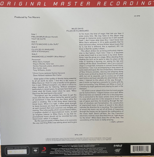 Виниловая пластинка Miles Davis - Filles De Kilimanjaro (Original Master Recording) (Black Vinyl 2LP)