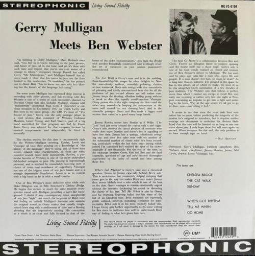 Виниловая пластинка Gerry Mulligan - Gerry Mulligan Meets Ben Webster (Acoustic Sounds) (Black Vinyl LP)