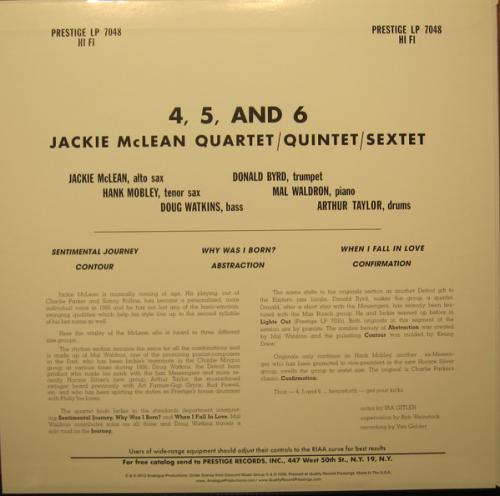 Виниловая пластинка Jackie McLean - 4, 5 And 6 (Analogue) (Black Vinyl LP)