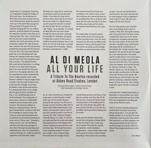 Виниловая пластинка Di Meola, Al - All Your Life: A Tribute To The Beatles (180 Gram Black Vinyl 2LP)