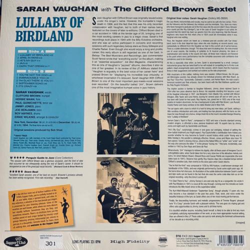 Виниловая пластинка Sarah Vaughan - Lullaby Of Birdland (Black Vinyl LP)