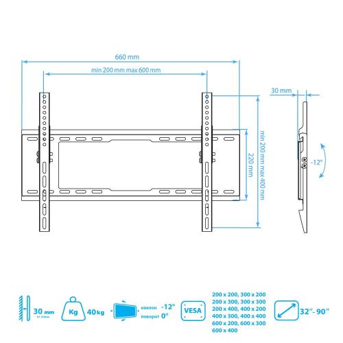 Кронштейн для телевизора Kromax IDEAL-102 черный